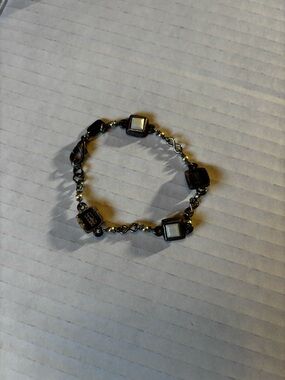 Karen Palmer Delicate Black and White Square enamel and metal Link Bracelet